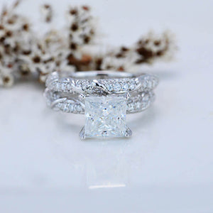 2 Carat Princess Cut Giliarto Moissanite Diamond White Gold Floral Engagement Ring Set