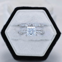 Load image into Gallery viewer, 2 Carat Princess Cut Giliarto Moissanite Diamond White Gold Floral Engagement Ring Set
