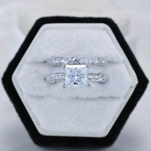 2 Carat Princess Cut Giliarto Moissanite Diamond White Gold Floral Engagement Ring Set