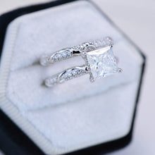 Load image into Gallery viewer, 2 Carat Princess Cut Giliarto Moissanite Diamond White Gold Floral Engagement Ring Set
