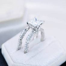 Load image into Gallery viewer, 2 Carat Princess Cut Giliarto Moissanite Diamond White Gold Floral Engagement Ring Set
