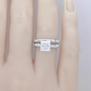 2 Carat Princess Cut Giliarto Moissanite Diamond White Gold Floral Engagement Ring Set