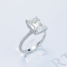 Load image into Gallery viewer, 4 Carat Giliarto Emerald Cut Moissanite Hidden Halo Engagement Ring
