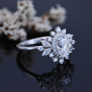 14K White Gold 1.5 Carat Oval Snowflake Halo Engagement Ring