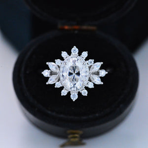 14K White Gold 1.5 Carat Oval Snowflake Halo Engagement Ring