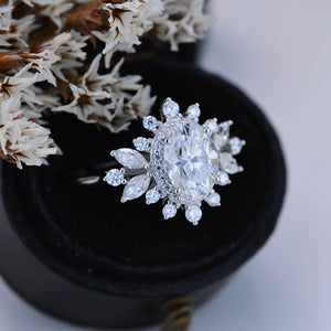 14K White Gold 1.5 Carat Oval Snowflake Halo Engagement Ring