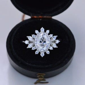 14K White Gold 1.5 Carat Oval Snowflake Halo Engagement Ring