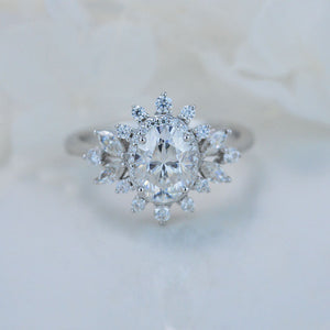 14K White Gold 1.5 Carat Oval Snowflake Halo Engagement Ring