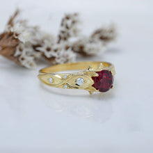 Load image into Gallery viewer, Celtic Ruby Round Center Stone Engagement 14K Rose Gold Ring Wedding Ring
