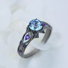 Load image into Gallery viewer, 14K Black Gold Aquamarine Celtic Engagement Ring
