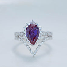 Load image into Gallery viewer, 14K White Gold 3 Carat Pear Alexandrite  Halo Engagement Ring
