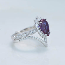 Load image into Gallery viewer, 14K White Gold 3 Carat Pear Alexandrite  Halo Engagement Ring
