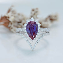 Load image into Gallery viewer, 14K White Gold 3 Carat Pear Alexandrite  Halo Engagement Ring
