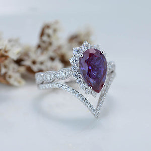 14K White Gold 3 Carat Pear Alexandrite  Halo Engagement Ring