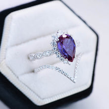 Load image into Gallery viewer, 14K White Gold 3 Carat Pear Alexandrite  Halo Engagement Ring
