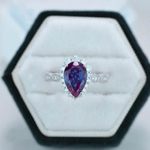 Load image into Gallery viewer, 14K White Gold 3 Carat Pear Alexandrite  Halo Engagement Ring
