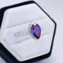 Load image into Gallery viewer, 14K White Gold 3 Carat Pear Alexandrite  Halo Engagement Ring
