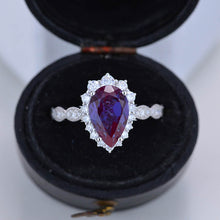 Load image into Gallery viewer, 14K White Gold 3 Carat Pear Alexandrite  Halo Engagement Ring
