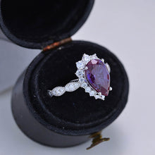 Load image into Gallery viewer, 14K White Gold 3 Carat Pear Alexandrite  Halo Engagement Ring
