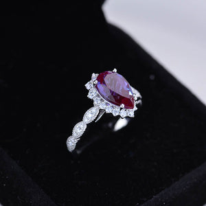 14K White Gold 3 Carat Pear Alexandrite  Halo Engagement Ring