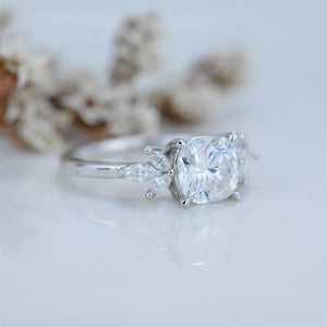 3Ct Cushion Moissanite Engagement Ring, Cushion Moissanite Engagement Ring