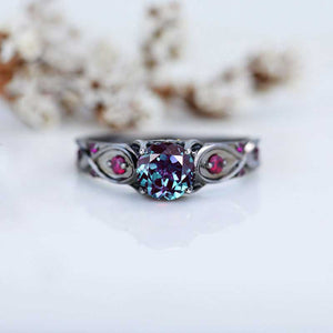 14K Black Gold Alexandrite Celtic Engagement Ring