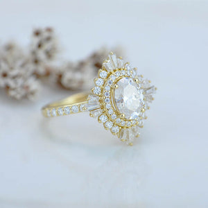 1.5 Carat Moissanite Oval Cut Halo 14K Yellow Gold Engagement Ring