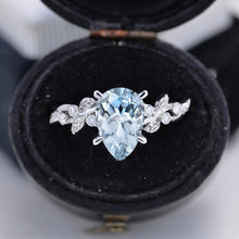 Load image into Gallery viewer, 3 Carat Cut Genuine Aquamarine Floral Gold Engagement Ring
