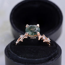 Load image into Gallery viewer, 2 Carat Genuine Moss Agate Twig Floral White Gold Engagement  Ring
