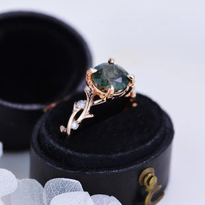 2 Carat Genuine Moss Agate Twig Floral White Gold Engagement  Ring
