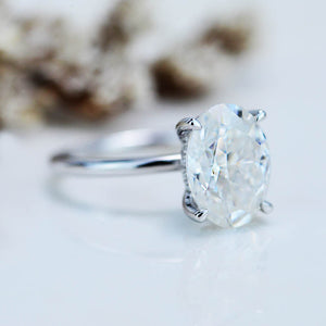 3.5 Carat Oval Cut Moissanite Ring, Hidden Halo Gold Engagement Ring