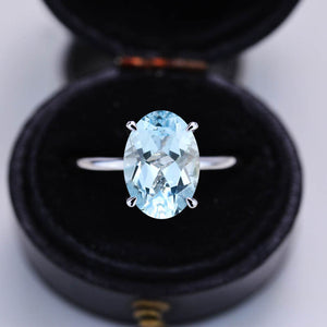 7 Carat Oval Cut Aquamarine Ring, Hidden Halo Gold Engagement Ring