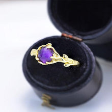 Load image into Gallery viewer, Silver Dainty Natural Amethyst Ring.  Round Amethyst  Floral Twig  Ring
