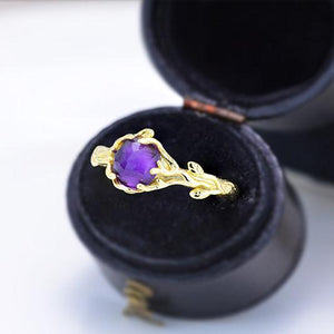 Silver Dainty Natural Amethyst Ring.  Round Amethyst  Floral Twig  Ring