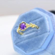 Load image into Gallery viewer, Silver Dainty Natural Amethyst Ring.  Round Amethyst  Floral Twig  Ring
