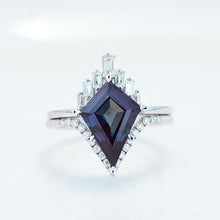 Load image into Gallery viewer, 14K Gold 4 Carat Kite Alexandrite Halo Engagement Ring, Eternity Ring Set
