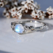 Load image into Gallery viewer, Silver Dainty Natural Moonstone Ring.  Round Moonstone Floral Ring
