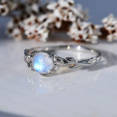 Silver Dainty Natural Moonstone Ring.  Round Moonstone Floral Ring