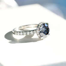 Load image into Gallery viewer, 3 Carat Round Dark Grey Gray Blue Giliarto Moissanite Halo Gold Engagement Ring
