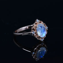 Load image into Gallery viewer, 14K Solid Rose Gold Dainty Natural Moonstone Ring, 2ct Oval Cut Moonstone Ring, Rose Gold Ring Unique Oval Halo Vintage Ring.
