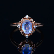 Load image into Gallery viewer, 14K Solid Rose Gold Dainty Natural Moonstone Ring, 2ct Oval Cut Moonstone Ring, Rose Gold Ring Unique Oval Halo Vintage Ring.
