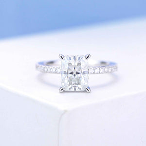 2 Carat Giliarto Radiant Moissanite Hidden Halo Engagement 14K White Gold Ring