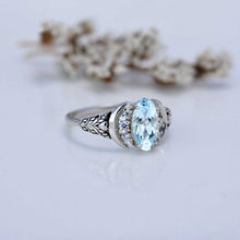 Load image into Gallery viewer, White Gold Dainty Genuine Natural Aquamarine Leaf Ring, 3ct Marquise Shaped Genuine Natural Aquamarine Twig Ring
