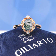 Load image into Gallery viewer, 14K Rose Gold 1.5 Carat Oval Genuine Moss Agate Halo Engagement Ring

