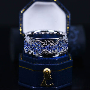 Men's Ring with Blue Sapphire Stones 14K White Gold Ring