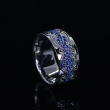 Load image into Gallery viewer, Men&#39;s Ring with Blue Sapphire Stones 14K White Gold Ring
