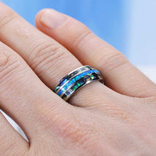 Load image into Gallery viewer, Genuine Australian Blue Fire Opal with Abalone Shell Titanium Ring For Him For Her
