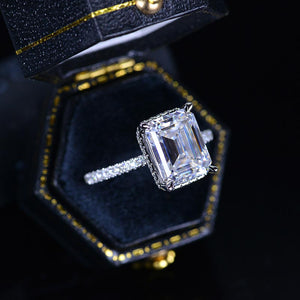 4 Carat Giliarto Emerald Cut Moissanite Double Hidden Halo Engagement Ring