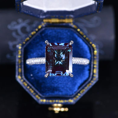 4 Carat  Emerald Cut Alexandrite Hidden Halo Engagement Ring