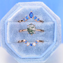 Load image into Gallery viewer, 3 Carat Oval Genuine Moss Agate Gold  Ring- Three Ring Set
